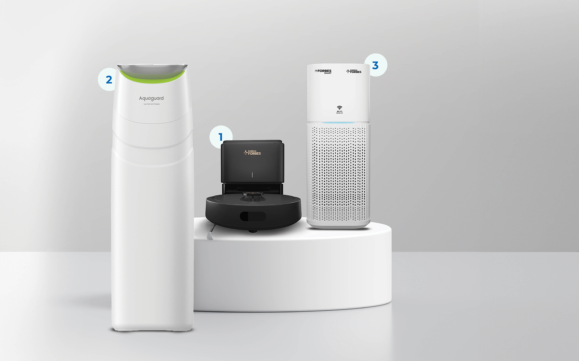 Forbes Smartclean robotic vacuum cleaner, Aquaguard water softener and Forbes air purifier